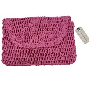 NWT MELROSE AND MARKET Lacey Straw Clutch In‎ Pink
